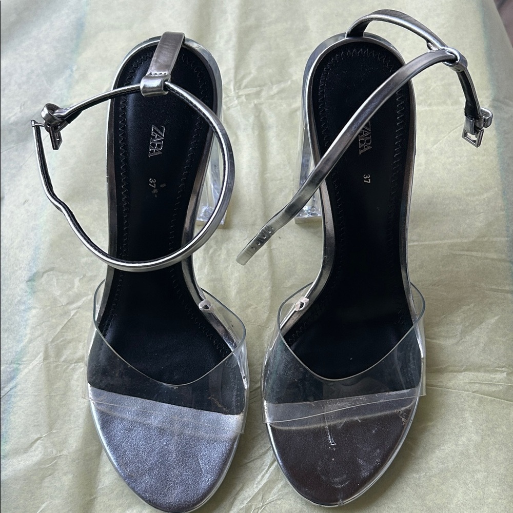Zara Silver Heels with Clear Straps